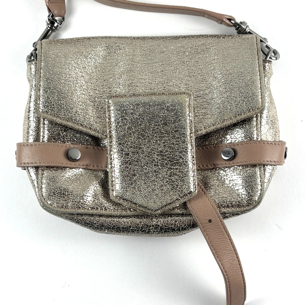 Jimmy Choo Crossbody Bag Womens Small Gold Cracked Leather Metallic Flap